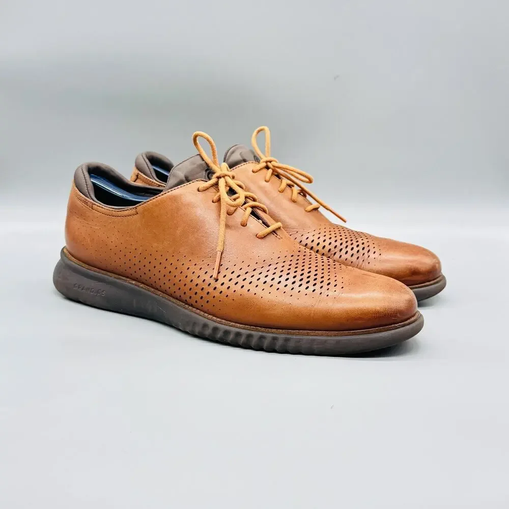 Cole Haan Shoes Mens 12 Brown Leather Zerogrand Perforated Oxford Dress Sneakers - Picture 2 of 10